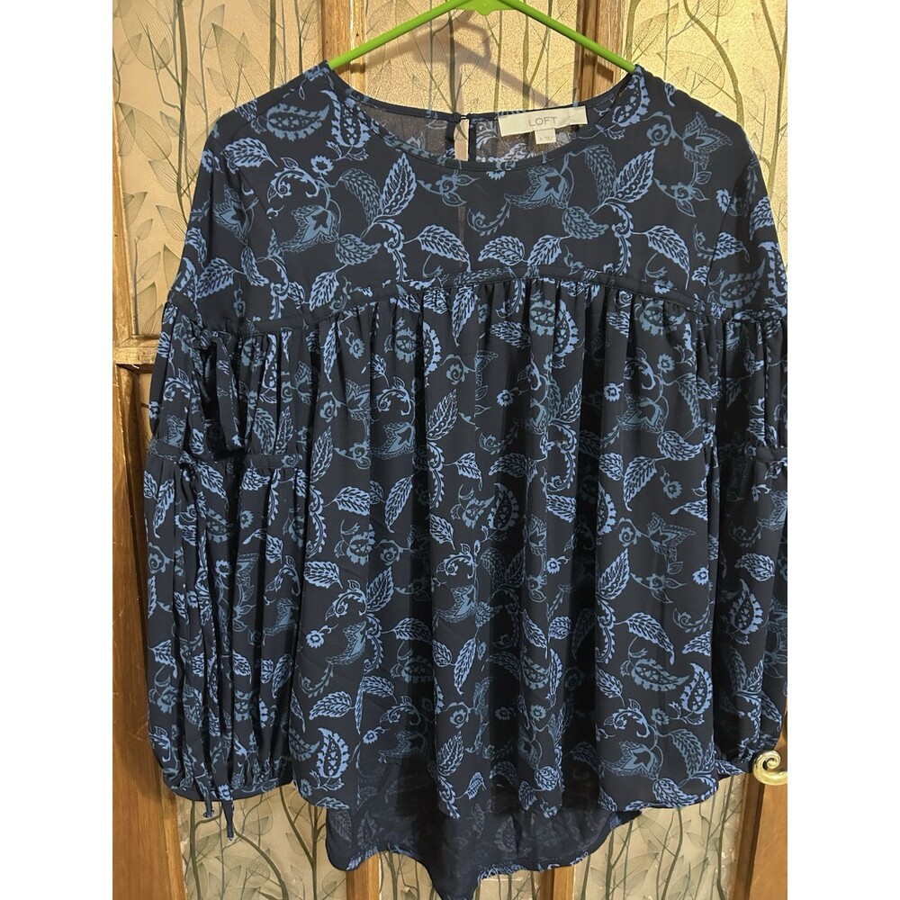 ANN TAYLOR Navy/blue Popover Long Sleeve Top Blouse Lightweight size Small